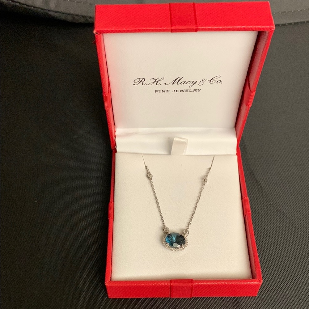 Macy's Blue sapphire  Gemstone Necklace in Red Box